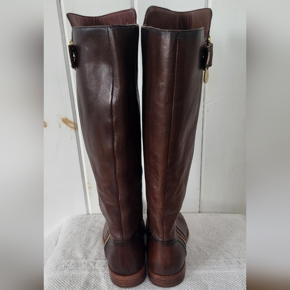 Isola Melino Brown Leather Gold Played Zipper Riding Boot - Picture 8 of 12